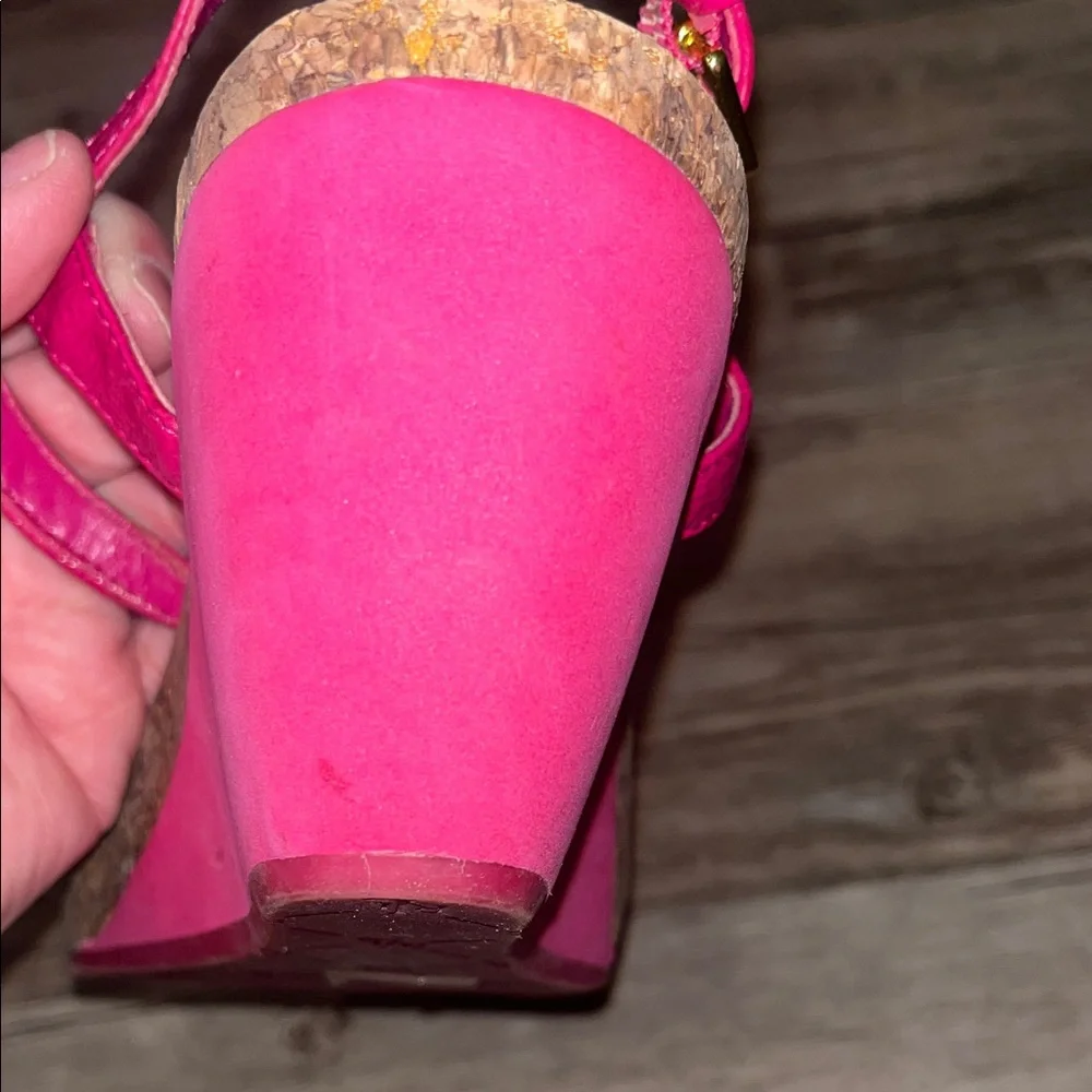 Lauren Ralph Lauren Red Leather Cork Thong Sandals - Picture 6 of 8